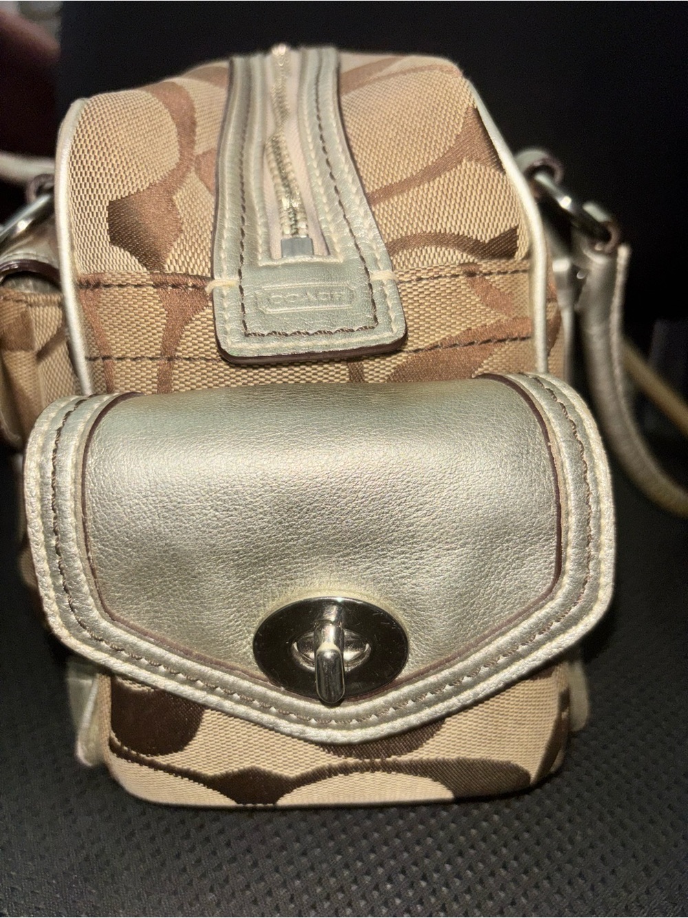 VTG Coach Beige Signature Satchel with Metallic + Gold Wallet - Picture 3 of 16